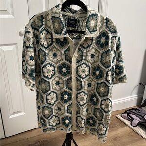 Abercrombie Green and Cream Casual Button Down Shirt